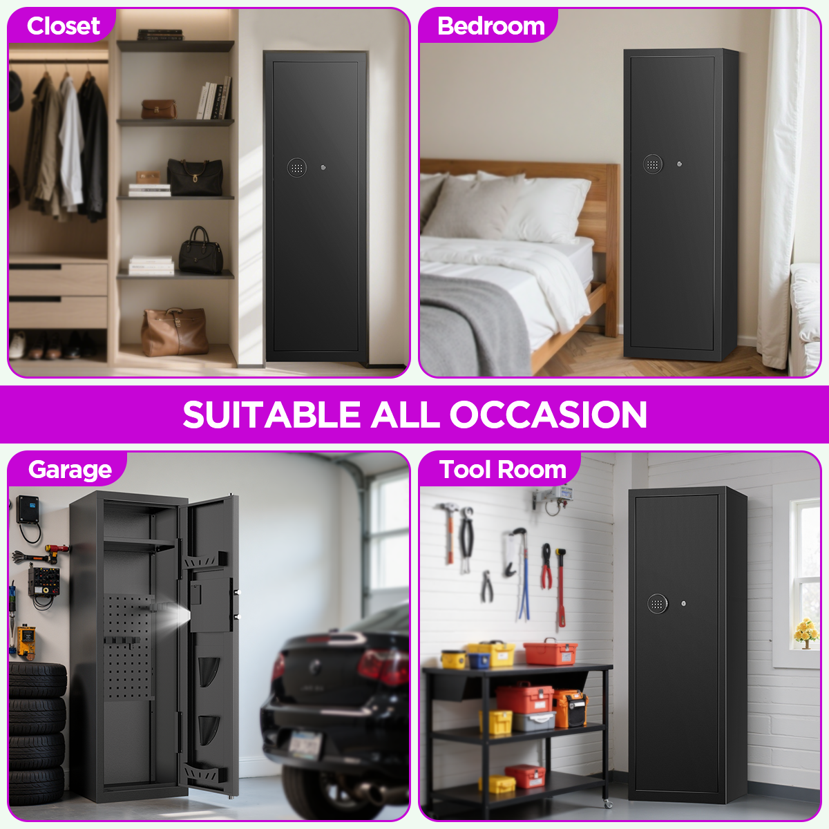 SYSENFO 8-10 Gun Cabinet, Quick Access Digital Keypad Safe for Rifles & Pistols, Removable Shelves & Pegboard, Unassembled Home Storage