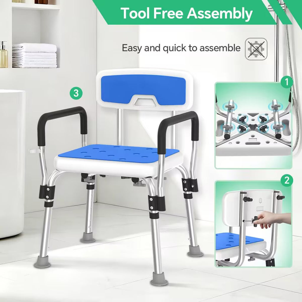 TNTANTS Shower Chair, Shower Stool for Inside Shower with Removable Armrests & Back, Upgraded Supports up to 350lbs, Adjustable Height Shower Bench for Elderly Disabled