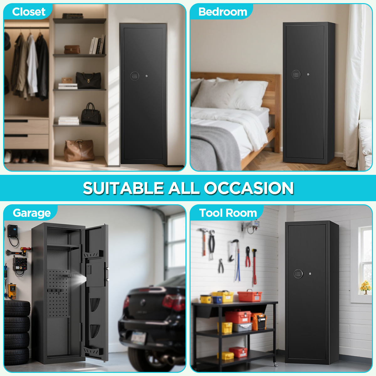 Gemaisil New 8-10 Gun Cabinet, Quick Access Numeric Keypad Safe for Rifles and Handguns, Removable Shelves and Hanging Panels, Unassembled Home Locker