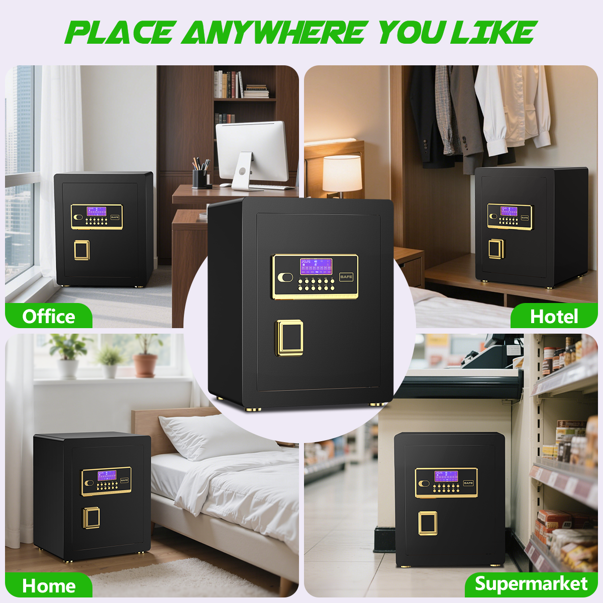 SYSENFO 3.0 Cuft Large Security Safe Box, Digital Keypad Lock, Built-in Alarm System & Fireproof Bag, Home & Office Safe for Cash, Valuables (Black)