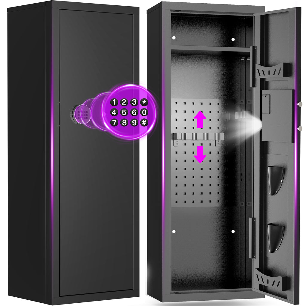 BESAFETY 8-10 Gun Cabinet, Quick Access Long Gun Safe for Home Rifles and Pistols, Large Unassembled Rifle Safe with Removable Shelves, Digital Keypad, Pegboard