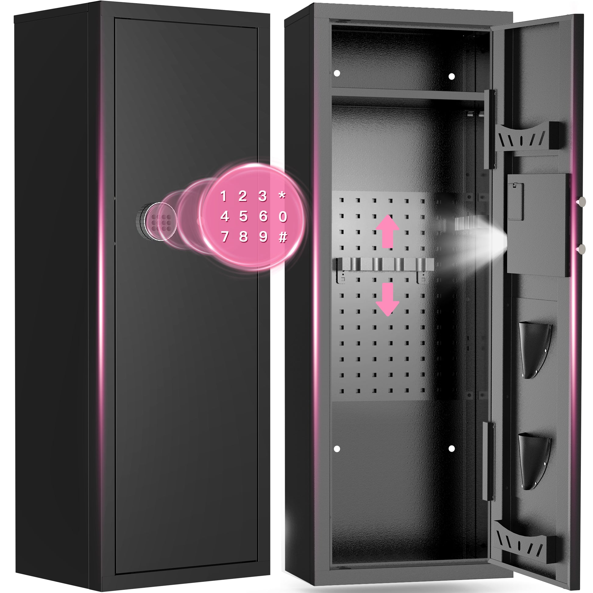 Gemaisil New 8-10 Gun Cabinet, Quick Access Numeric Keypad Safe for Rifles and Handguns, Removable Shelves and Hanging Panels, Unassembled Home Locker