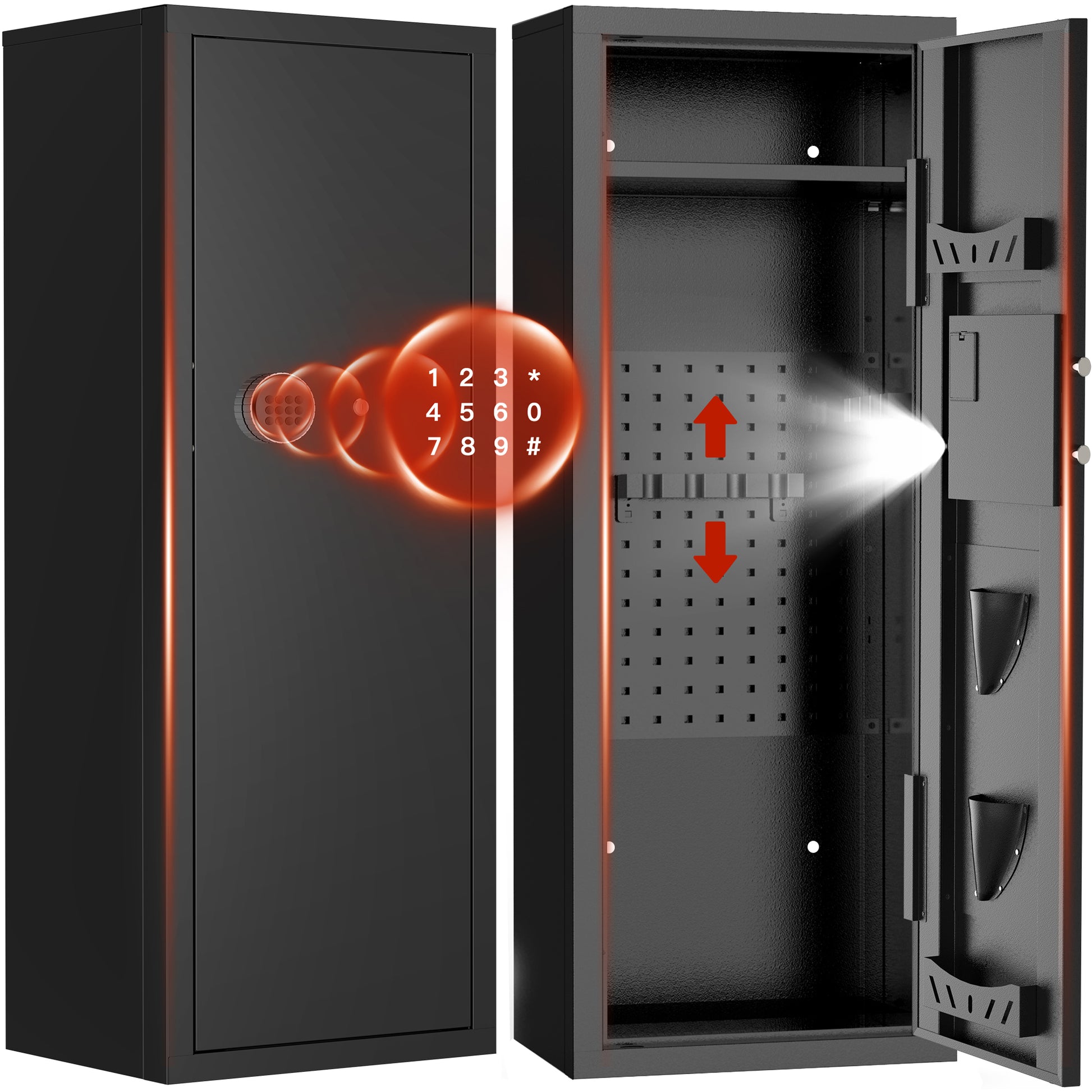BESAFETY 12-15 Gun Cabinet, Quick Access Long Gun Safe for Home Rifles and Pistols, Large Unassembled Rifle Safe with Removable Shelves, Digital Keypad, Pegboard