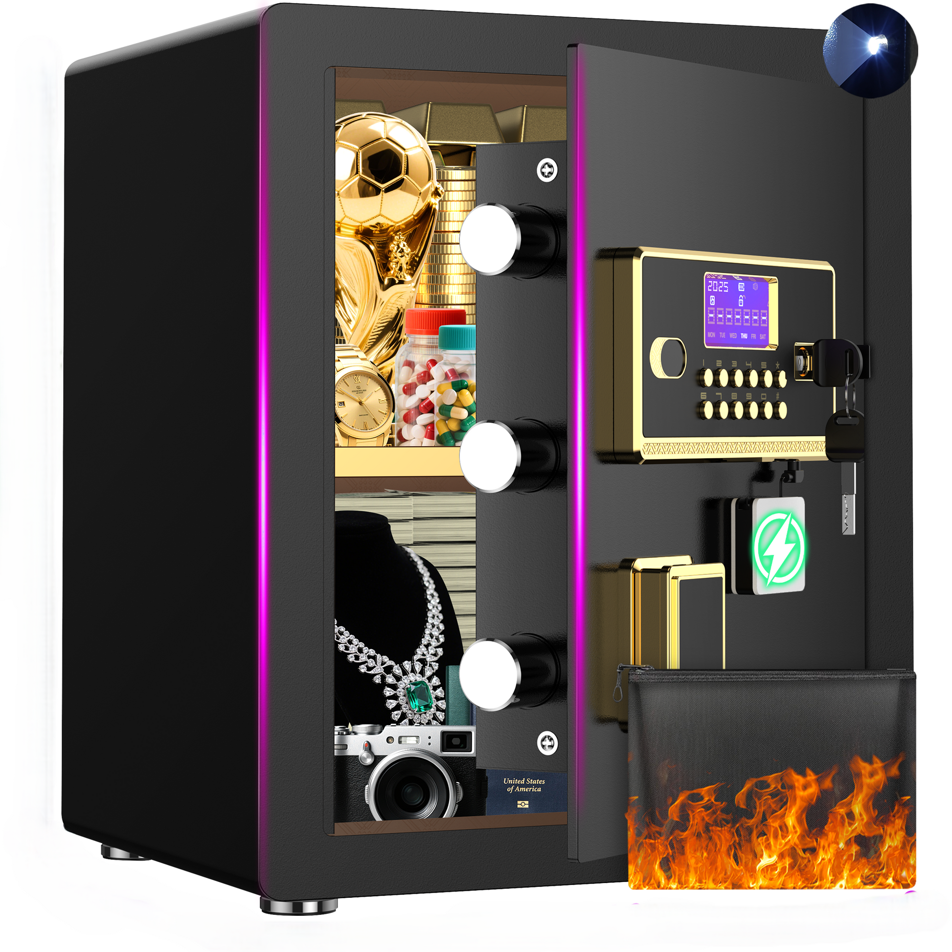 BESAFETY 3.0 Cuft Large Security Safe Box, Digital Keypad Lock, Built-in Alarm System & Fireproof Bag, Home & Office Safe for Cash, Valuables (Black)