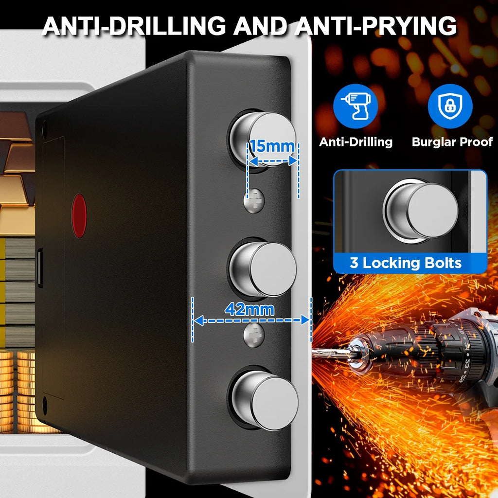 TNTANTS Electronic Digital Safe Box, 0.5 Cubic Feet Home Security Box for Office Hotel Business, Lock Box with Key Keypad for Cash Jewelry White