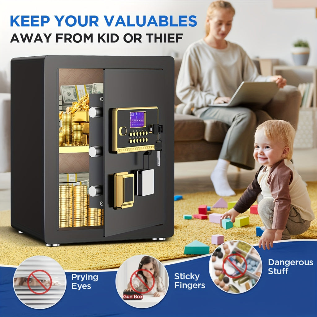 BESAFETY 3.5 Cuft Large Safe Box, Digital Keypad Home Security Safe With Fireproof Bag & Alarm System(Black)