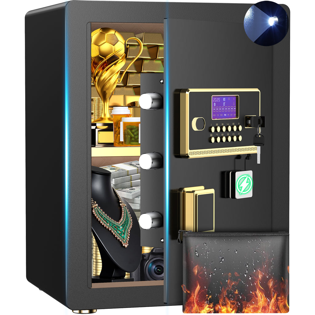 BESAFETY 3.5 Cuft Large Safe Box, Digital Keypad Home Security Safe With Fireproof Bag & Alarm System(Black)