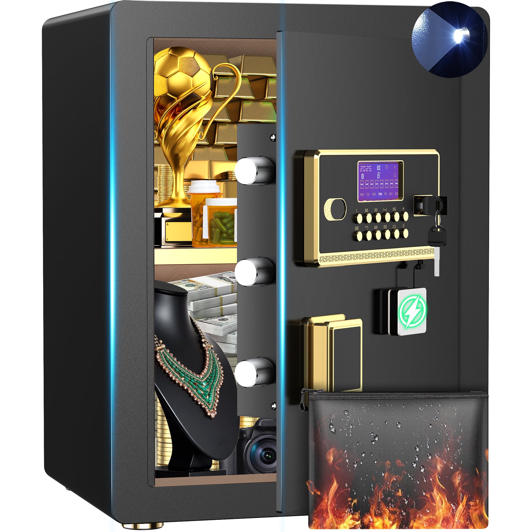 BESAFETY 3.5 Cuft Large Safe Box, Digital Keypad Home Security Safe With Fireproof Bag & Alarm System(Black)