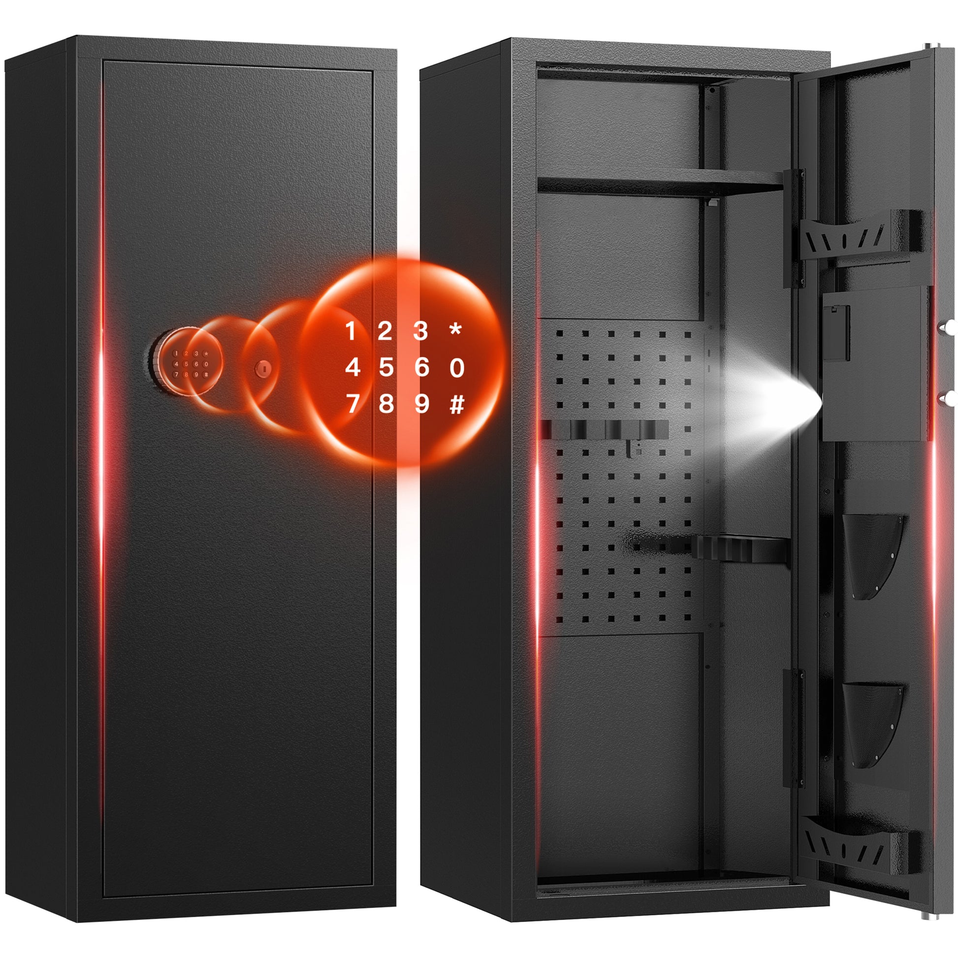RYCUZO 12-15 Gun Cabinet, Quick Access Long Gun Safe for Home Rifles and Pistols, Large Unassembled Rifle Safe with Removable Shelves, Digital Keypad, Pegboard