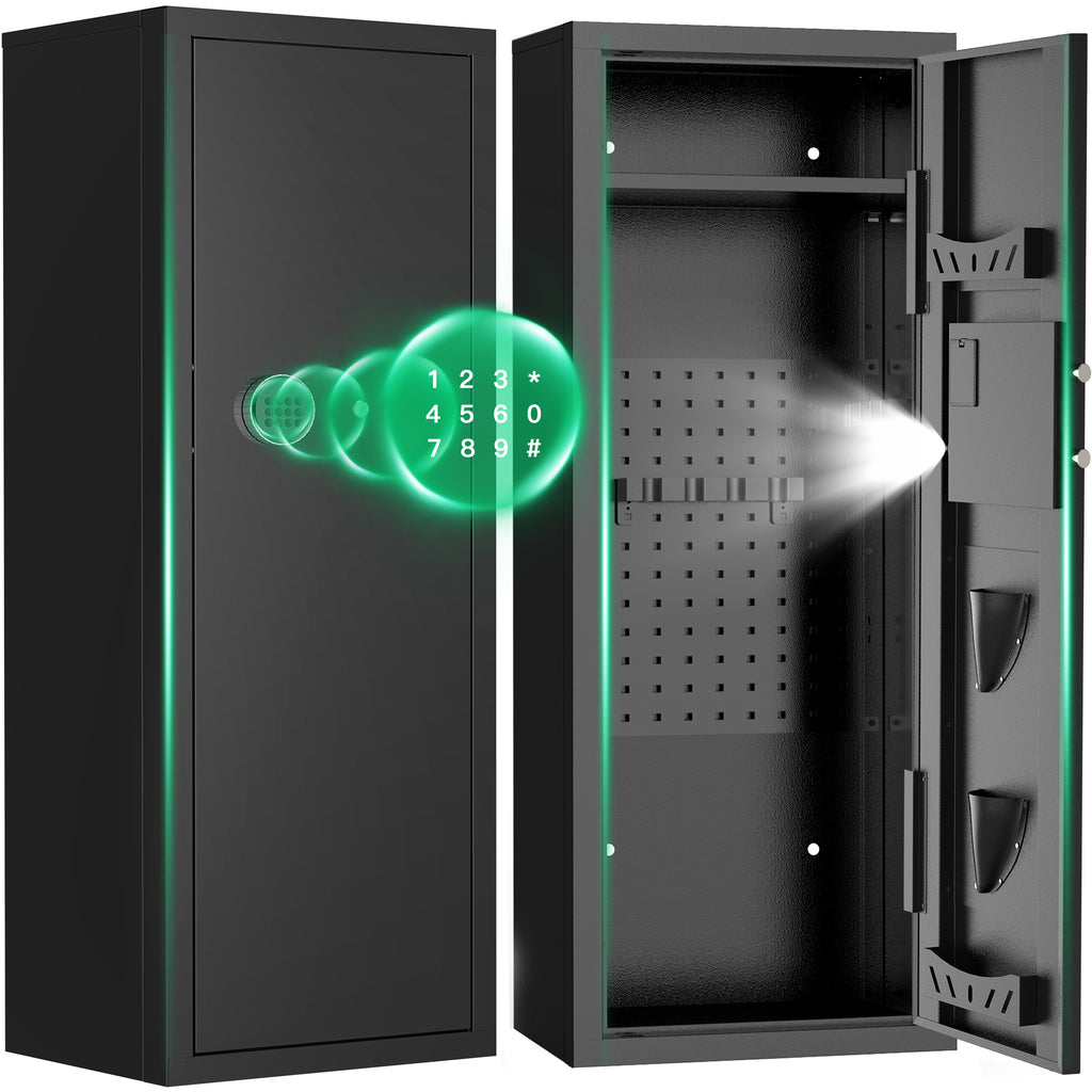 SYSENFO 12-15 Gun Cabinet, Quick Access Long Gun Safe for Home Rifles and Pistols, Large Unassembled Rifle Safe with Removable Shelves, Digital Keypad, Pegboard